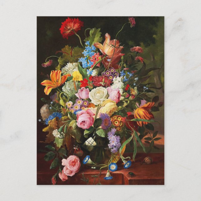 Flower Still Life Of Roses,Tulips And Carnation Postcard (Front)