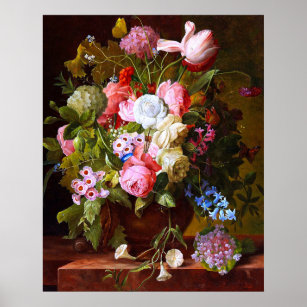 Flower Still Life Of Roses Tulips And Hyacinths Poster