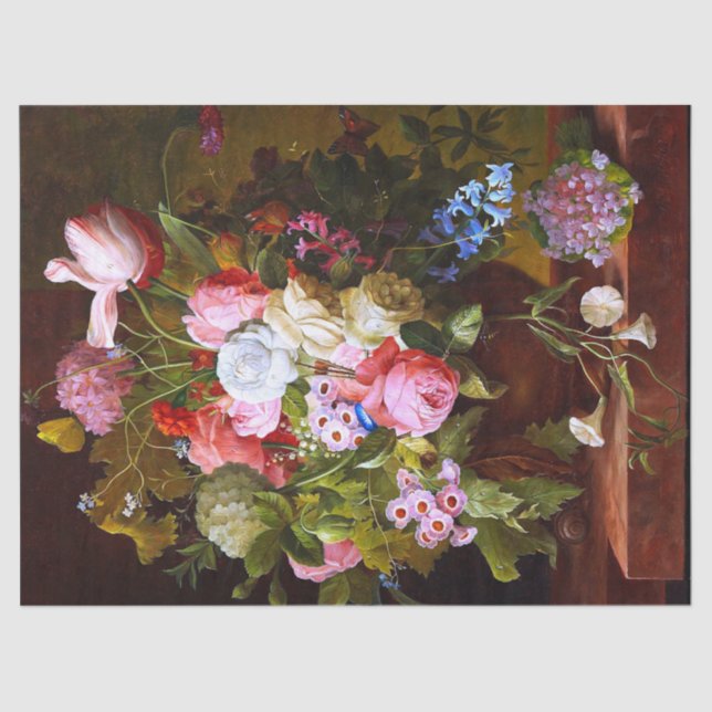 Flower Still Life Of Roses Tulips And Hyacinths Tissue Paper (Front)