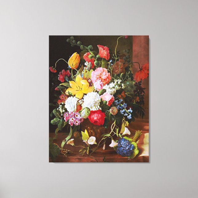 Flower Still Life Of Roses Tulips And Violets Canvas Print (Front)