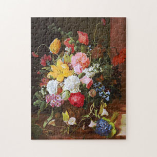 Flower Still Life Of Roses,Tulips And Violets Jigsaw Puzzle