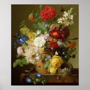 Flower Still Life on a marble ledge, 1800-01 Poster