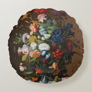 Flower Still Life with Bird's Nest Severin Roesen Round Cushion