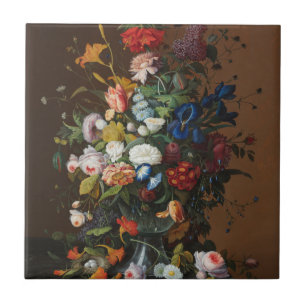 Flower Still Life with Bird's Nest Severin Roesen Tile