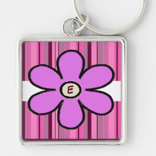 Flower Stripe Initial Keychain