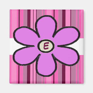 Flower Stripe Initial Magnet
