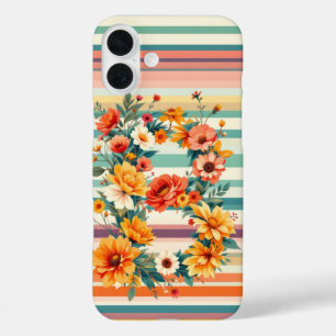 flower Stripes Retro (B) iPhone 16 Plus Case