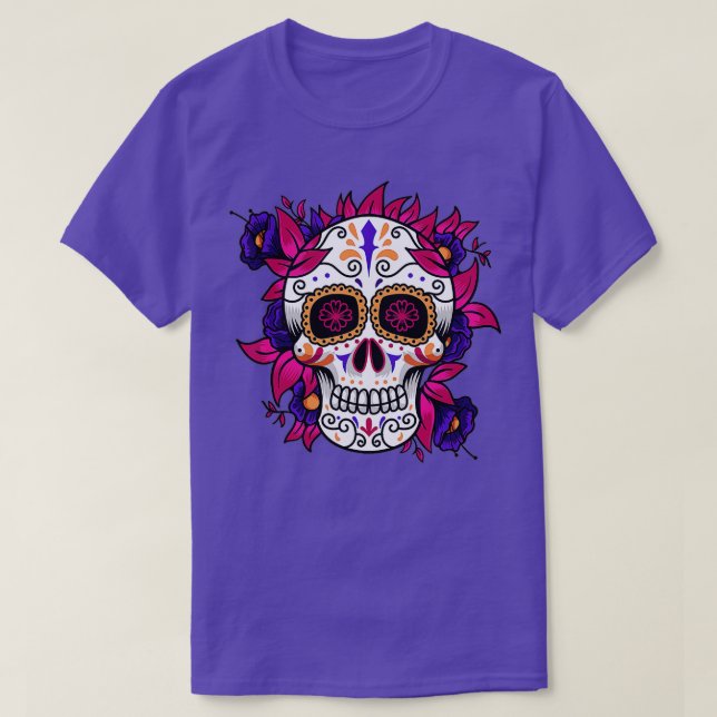 Flower Sugar Skull Funny Day Of he Dead Gift For M T-Shirt (Design Front)