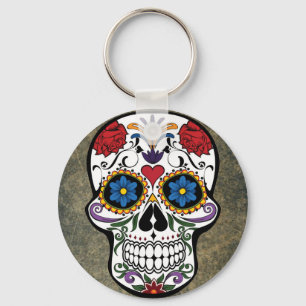 Flower Sugar Skull Key Ring