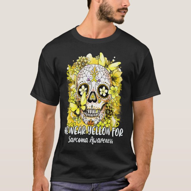 Flower Sugar Skull We Wear Yellow For Sarcoma Awar T-Shirt (Front)