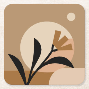 Flower Sun Boho Square Paper Coaster