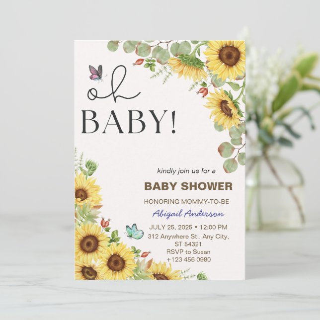 Flower Sun Floral Girls Baby Shower Invitations  (Standing Front)
