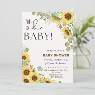 Flower Sun Floral Girls Baby Shower Invitations