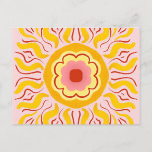 Flower sunshine - yellow & pastel pink postcard