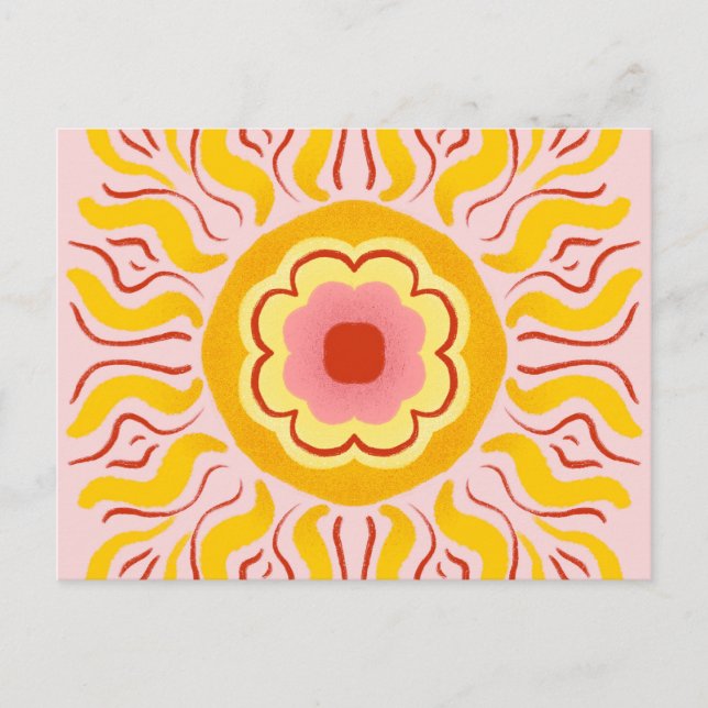 Flower sunshine - yellow & pastel pink postcard (Front)