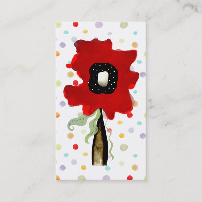 Flower swirls ribbon lines red pink business card (Front)