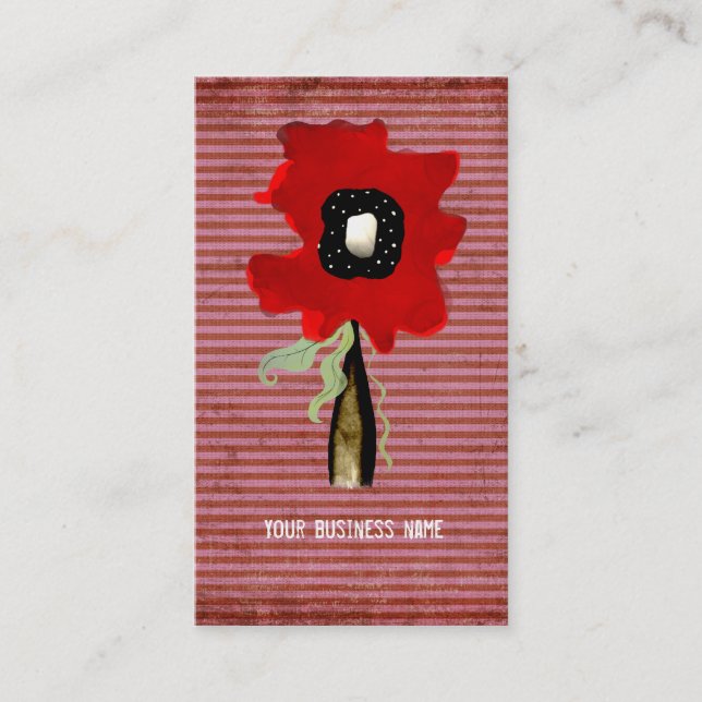 Flower swirls ribbon lines red pink business card (Front)