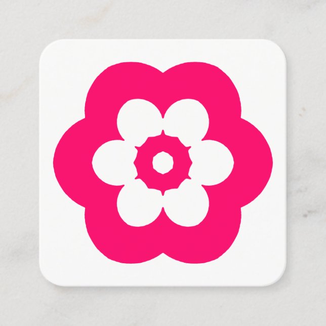 Flower Symbol - Neon Red on White Square Business Card (Front)
