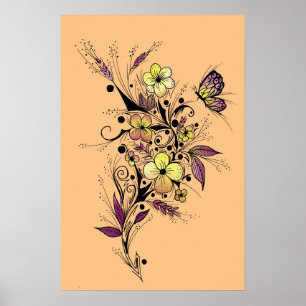 Flower Tattoo in Yellow and Purple Poster