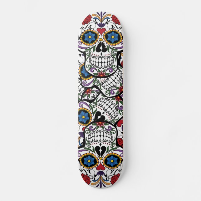 Flower Tattoo Skull Roses Heart Skateboard Deck (Front)