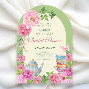 Flower tea cup garden bridal shower invitation