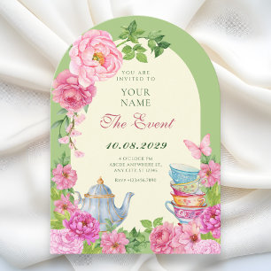 Flower tea cup garden invitation