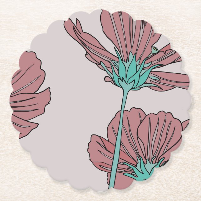 Flower theme, poppy design paper coaster (Front)