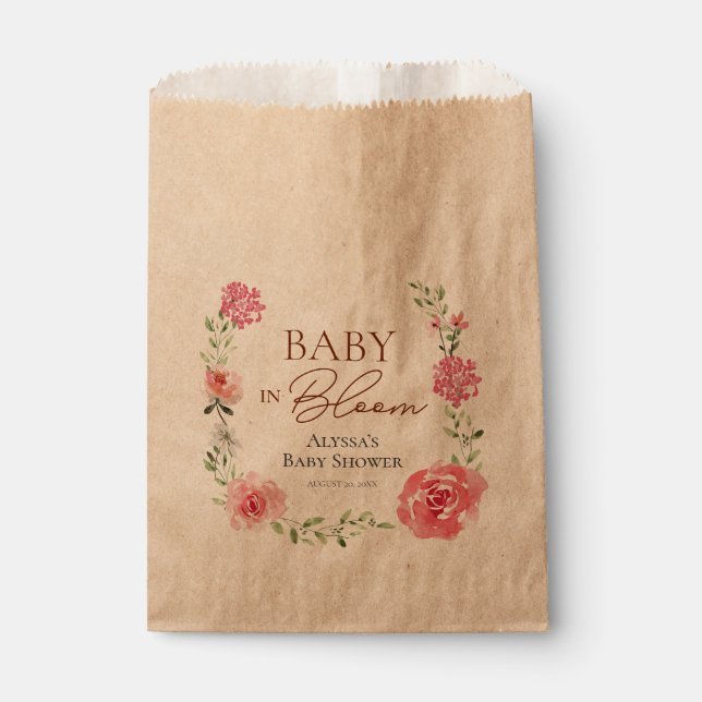 Flower Themed Custom Baby In Bloom Baby Shower Favour Bags (Front)