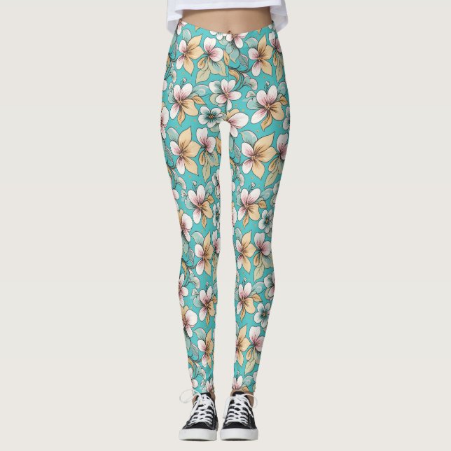  Flower themed repeating pattern Leggings (Front)