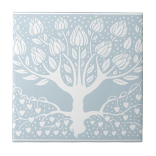 Flower Tree Baby Blue & White Beardsley Hearts Tile