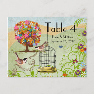 Flower Tree Birds & Bird Cage Wedding Number Card