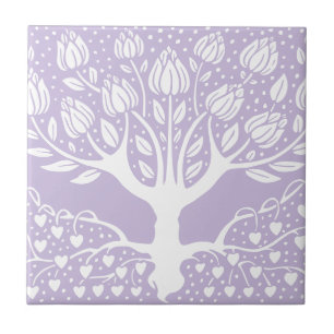 Flower Tree - Lilac Purple Beardsley Hearts Tile