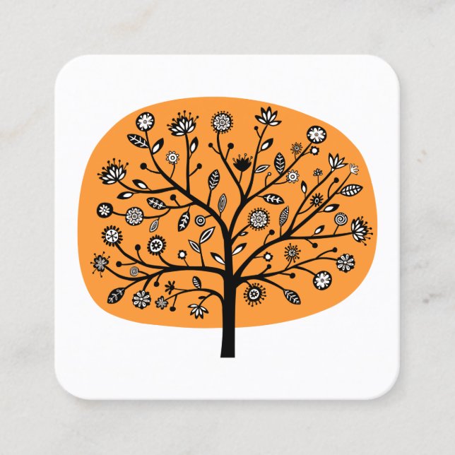 Flower Tree - Orange Square Business Card (Front)