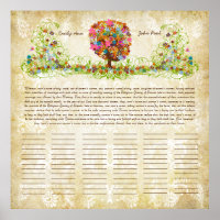 Flower Tree Print Quaker Wedding Certificate