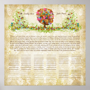 Flower Tree Print Quaker Wedding Certificate