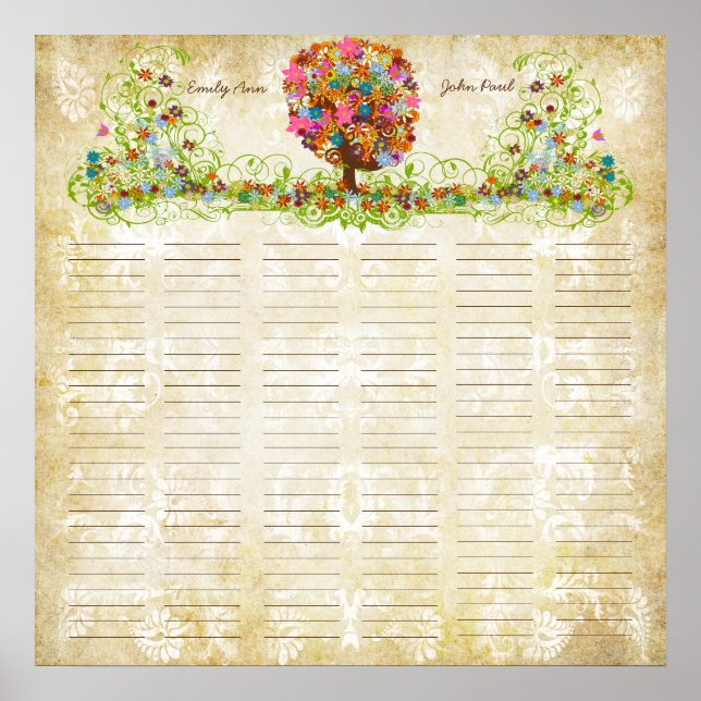 Flower Tree Print  Quaker Wedding Certificate (Front)