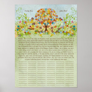 Flower Tree Print Quaker Wedding Certificate