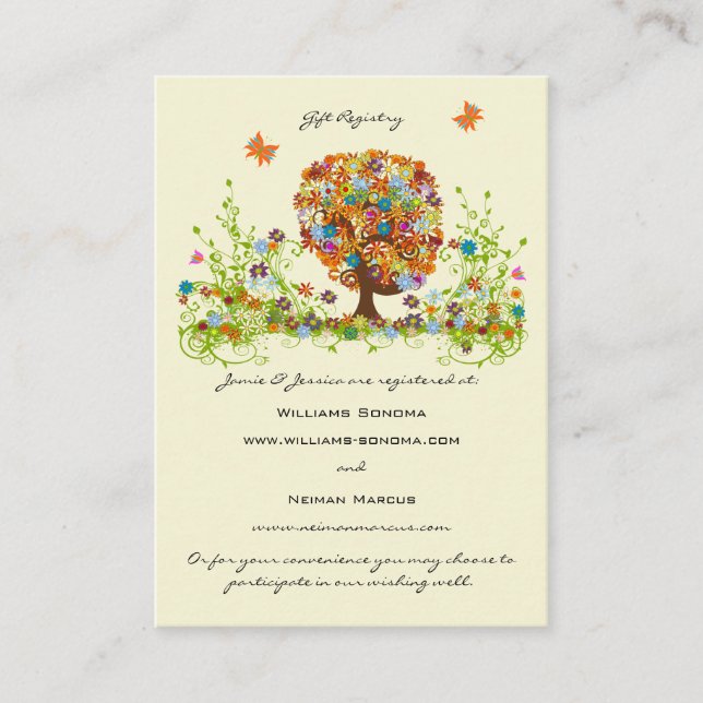 Flower Tree Wishing Well, Website & Gift Registry Enclosure Card (Front)