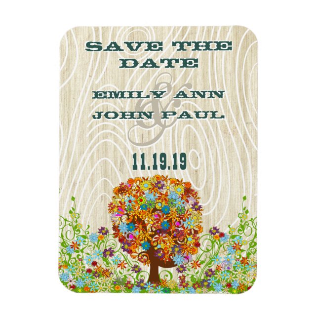 Flower Tree Wood Grain Save the Date Magnet (Vertical)