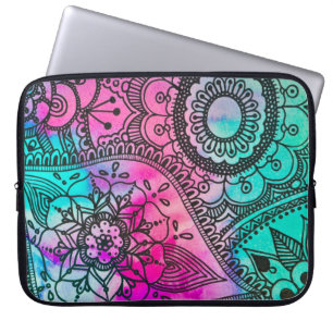 Flower Tribal Pattern Pink and Aqua Laptop Sleeve