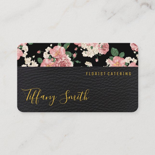 Flower Trim | Leather | Florist Event Catering Business Card (Front)