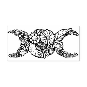 Flower Triple Moon Symbol Blessed Be Rubber Stamp
