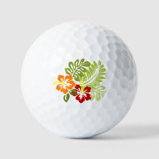 Flower Tropical Leaves Hibiscus Hawaii Red Orange. Golf Balls