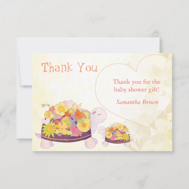 Flower Turtles Baby Shower Thank You Card (Front)