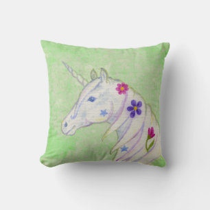 Flower Unicorn on Green Cushion