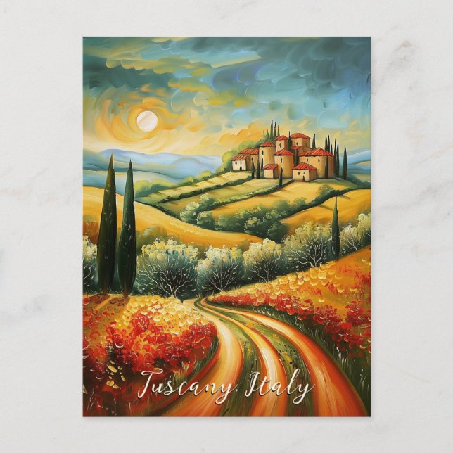 Flower Valley Tuscany Painting | Italy Travel Art Postcard (Front)