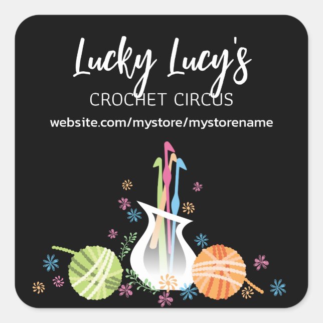 Flower vase crochet hooks yarn crafts square sticker (Front)