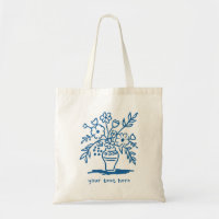 Flower Vase Doodle Custom Groceries Shopping Blue