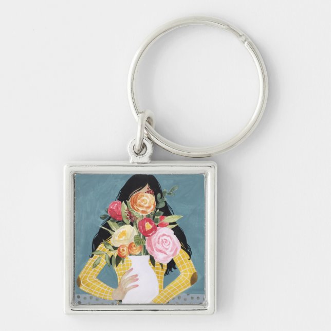 Flower Vase Girl Key Ring (Front)