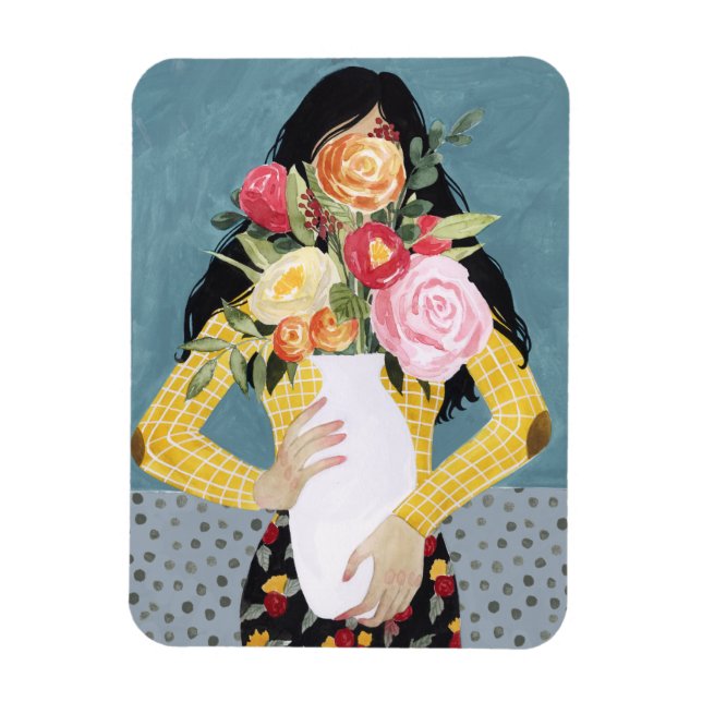 Flower Vase Girl Magnet (Vertical)